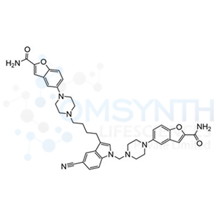5-(4-((3-(4-(4-(2-Carbamoylbenzofuran-5-yl)piperazin-1-yl)butyl)-5-cyano-1H-indol-1-yl)methyl)piperazin-1-yl)benzofuran-2-carboxamide