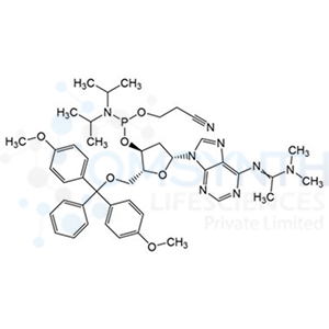 (2R,3S,5R)-2-((Bis(4-methoxyphenyl)(phenyl)methoxy)methyl)-5-(6-((1-(dimethylamino)ethylidene)amino)-9H-purin-9-yl)tetrahydrofuran-3-yl (2-cyanoethyl) diisopropylphosphoramidite