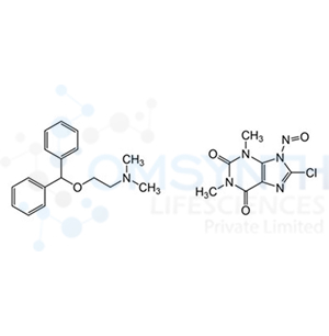 8-Chloro-1,3-dimethyl-9-nitroso-3,9-dihydro-1H-purine-2,6-dione compound with 2-(benzhydryloxy)-N,N-dimethylethan-1-amine (1:1)